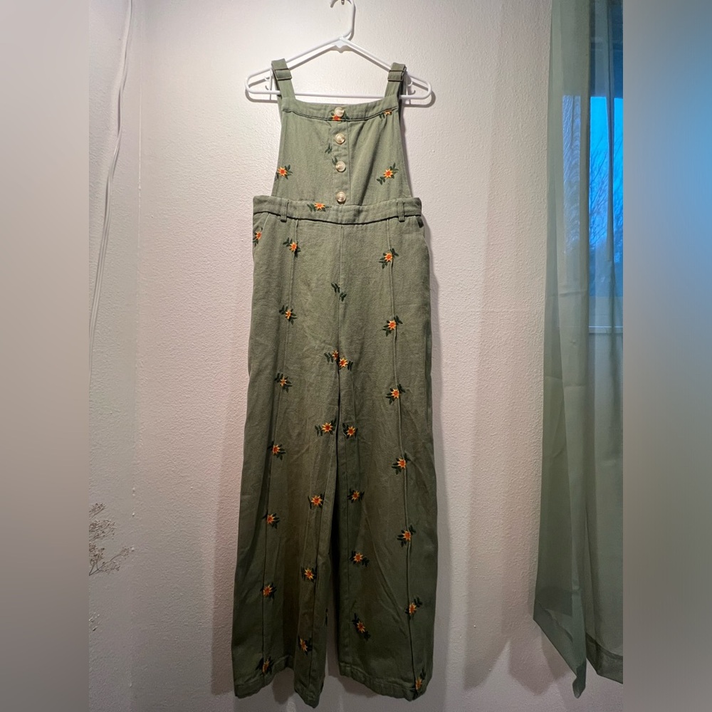 Cider Olive Green Floral Overalls